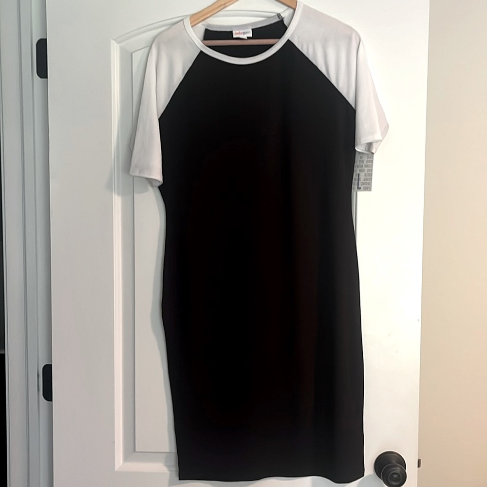 Lularoe dress Julia black with white sleeves large
